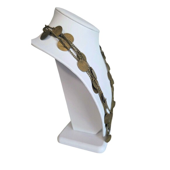 Vintage Statement Necklace Coins Medallions Multi-strand Chain Metal Layered - Picture 3 of 10